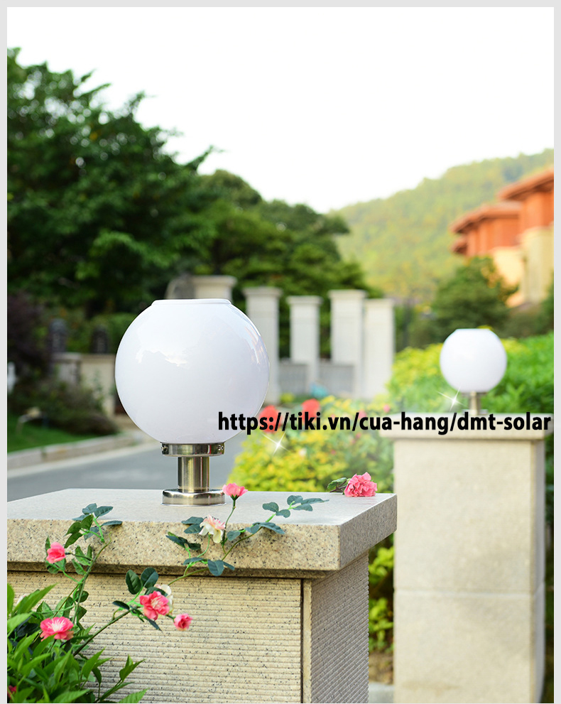 Đèn trụ cổng tròn năng lượng mặt trời DMT-TC02 (25x25cm)