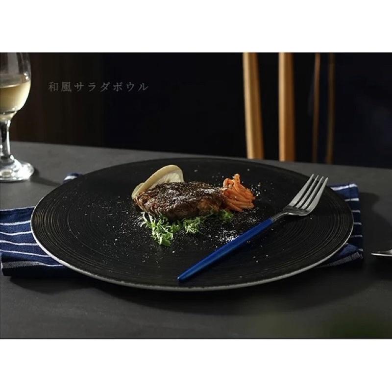Đĩa sứ decor Size to 30 cm viền rộng Vân xoáy, đĩa Tấm phẳng nhà hàng 2 màu trắng đen