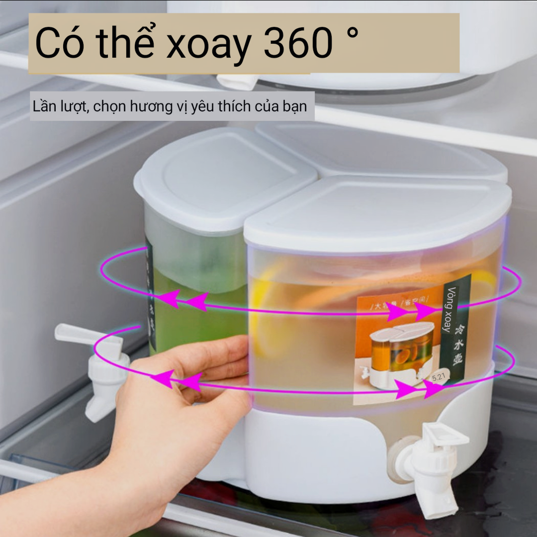 Bình đựng nước 5.2L có 3 ngăn riêng kèm vòi xoay tròn 360 độ tháo lắp đa năng