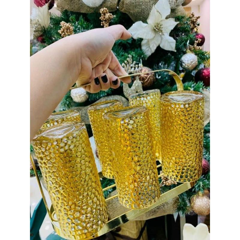 Bộ 6 Ly thủy tinh chịu nhiệt vẽ vàng