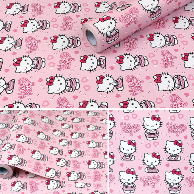 Cuộn 5m Decal Giấy Dán Tường Kitty hồng dễ thương