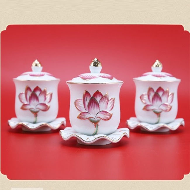 Ly chum nước bàn thờ Phật 8cm cao cấp HOA SEN