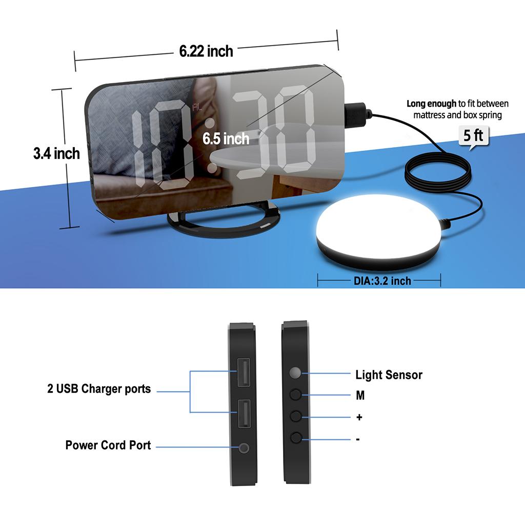Mirror  Clock for  Vibrating Clock USB Bedside