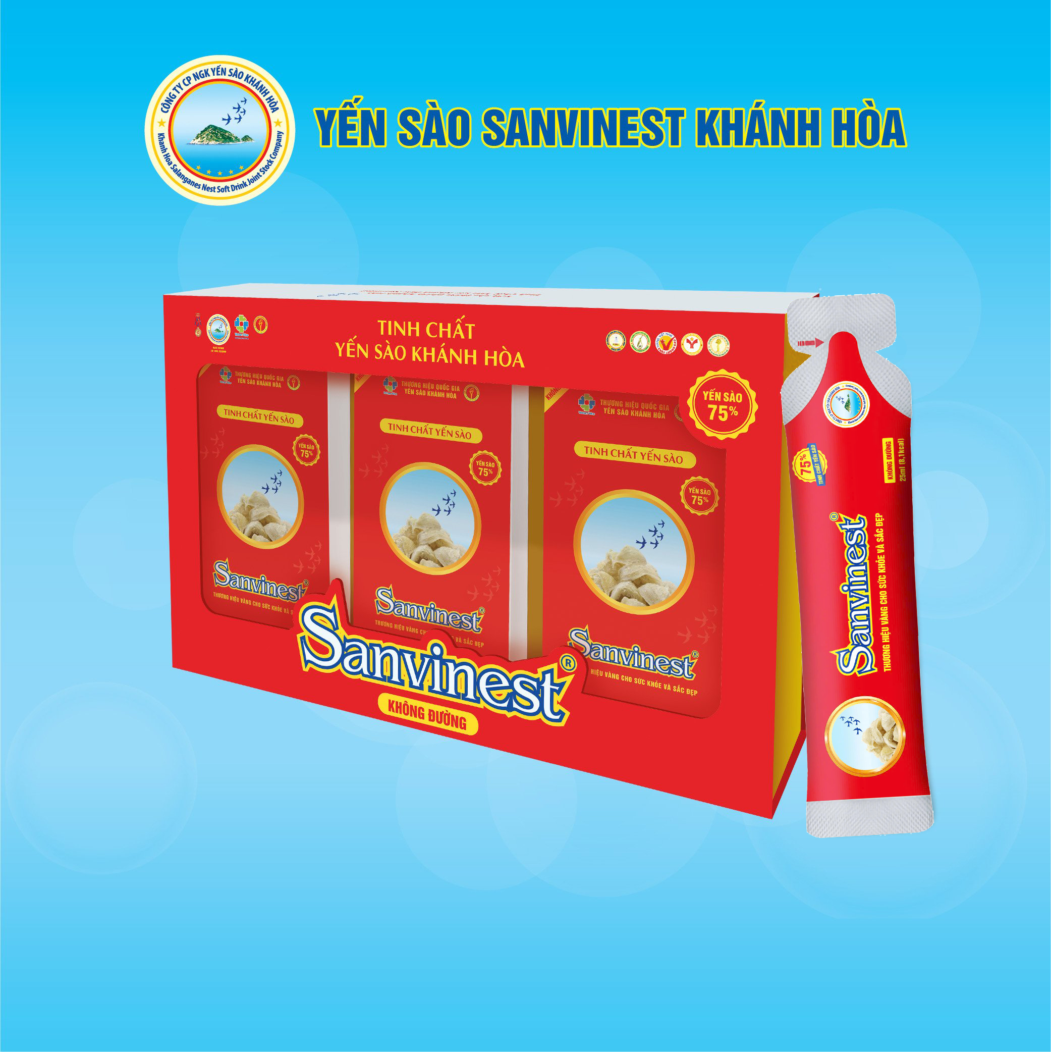 Hộp quà tặng Tinh chất Yến sào Khánh Hòa Sanvinest KHÔNG ĐƯỜNG 30 túi 25ml - 516QT30