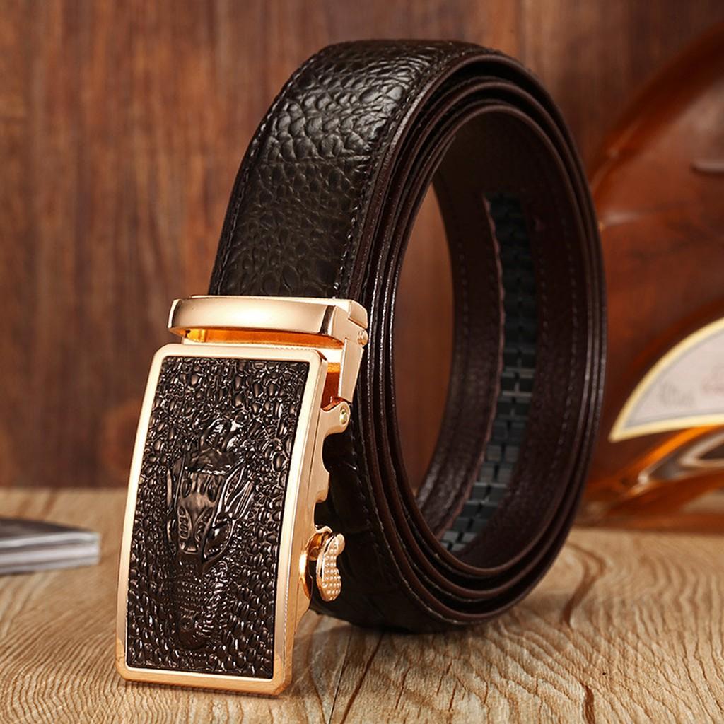 Thắt lưng dây nịt nam da bò 2 lớp dập vân cá sấu
