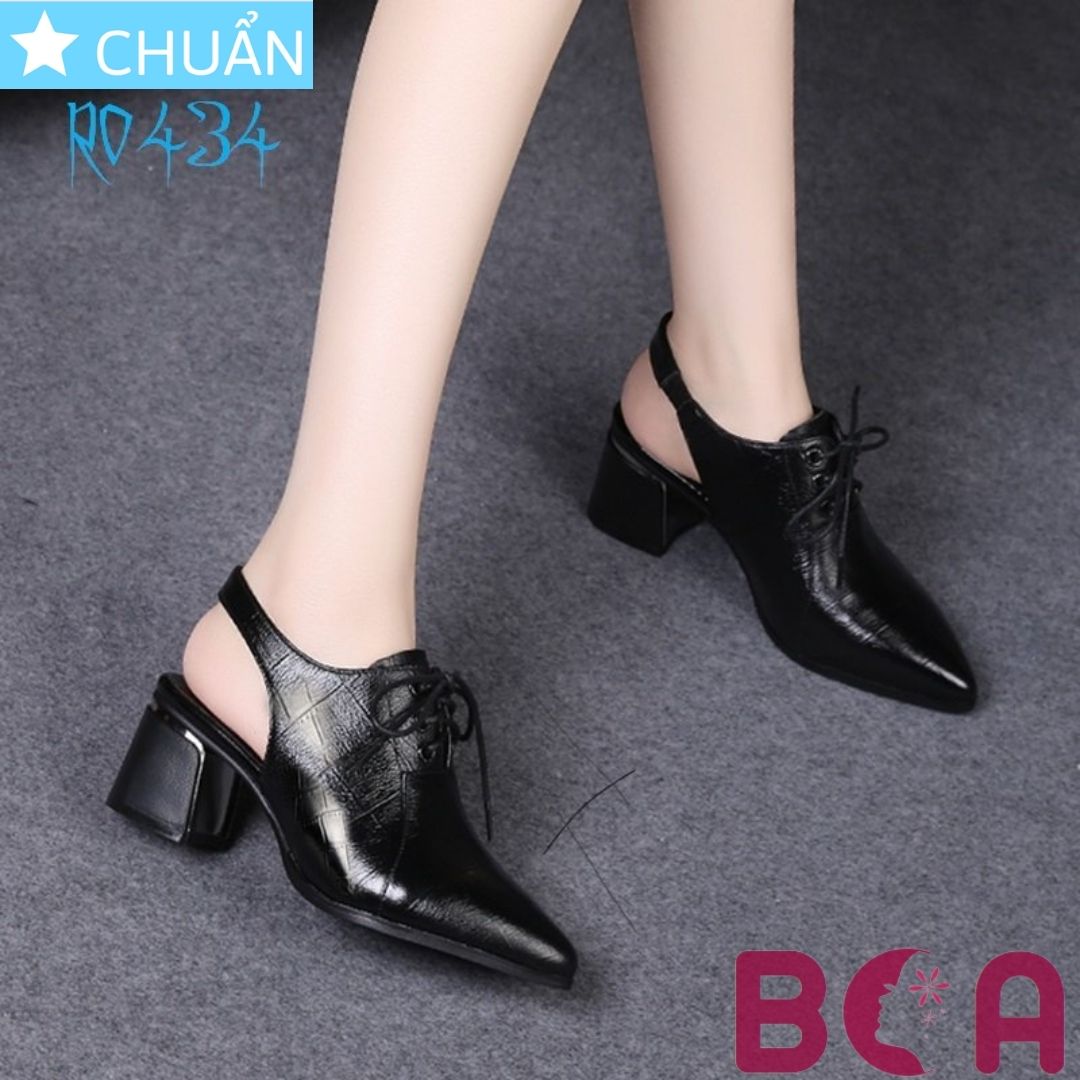 Giày bốt nữ cổ thấp 4p RO434 ROSATA tại BCASHOP kiểu sandal, phối thun ở quai hậu và cột dây phía trước - màu đen