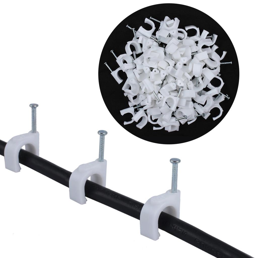 100pcs Plastic Electrical Wire Cable Clips High Carbon Steel Nail 4-25mm