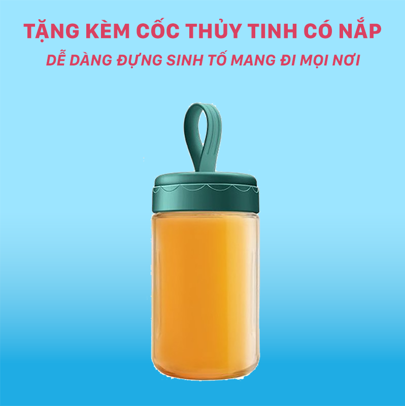 Máy Xay Sinh Tố Cầm Tay Không Dây, Máy Xay Trái Cây Thủy Tinh Sạc Pin Đa Năng Cao Cấp Với 6 Lưỡi Dao Mạnh Mẽ