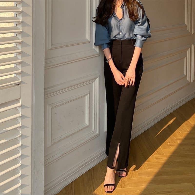 ️Elisa fashion️Quần ống loe xẻ trước cá tính cho nữ