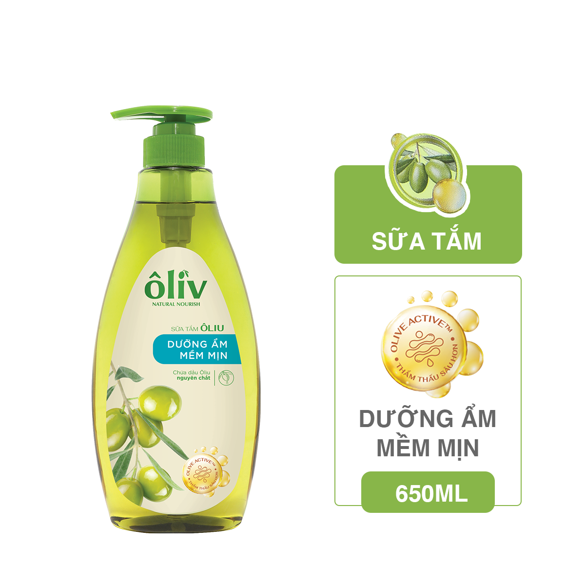 [Hàng Chính Hãng] Sữa Tắm Oliu Nguyên Chất Oliv Dưỡng Ẩm Mềm Mịn 650ml