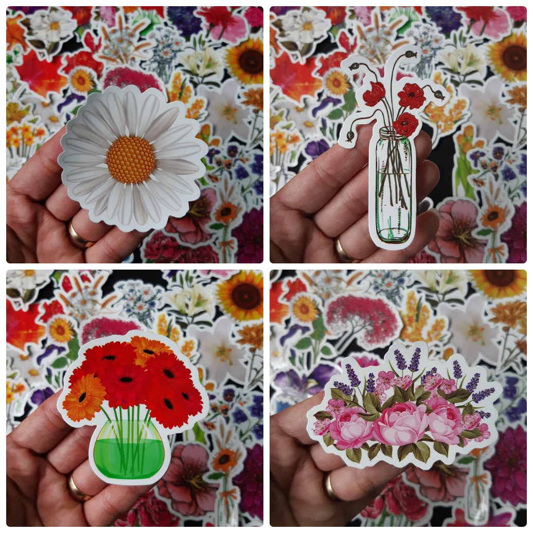 Bộ Sticker dán cao cấp chủ đề BÔNG HOA - FLOWERS - Dùng dán Xe, dán mũ bảo hiểm, dán Laptop