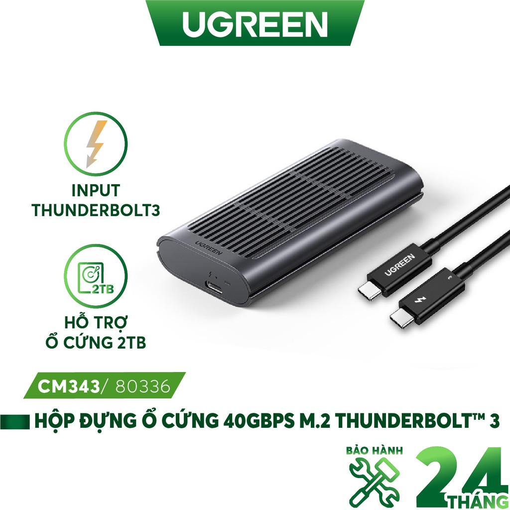 Hộp đựng ổ cứng M.2 UGREEN CM343 80336 - Tốc độ truyền 40Gpbs -Thunderbolt 3-hỗ trợ ổ cứng 2 TB - Hàng nhập khẩu chính hãng