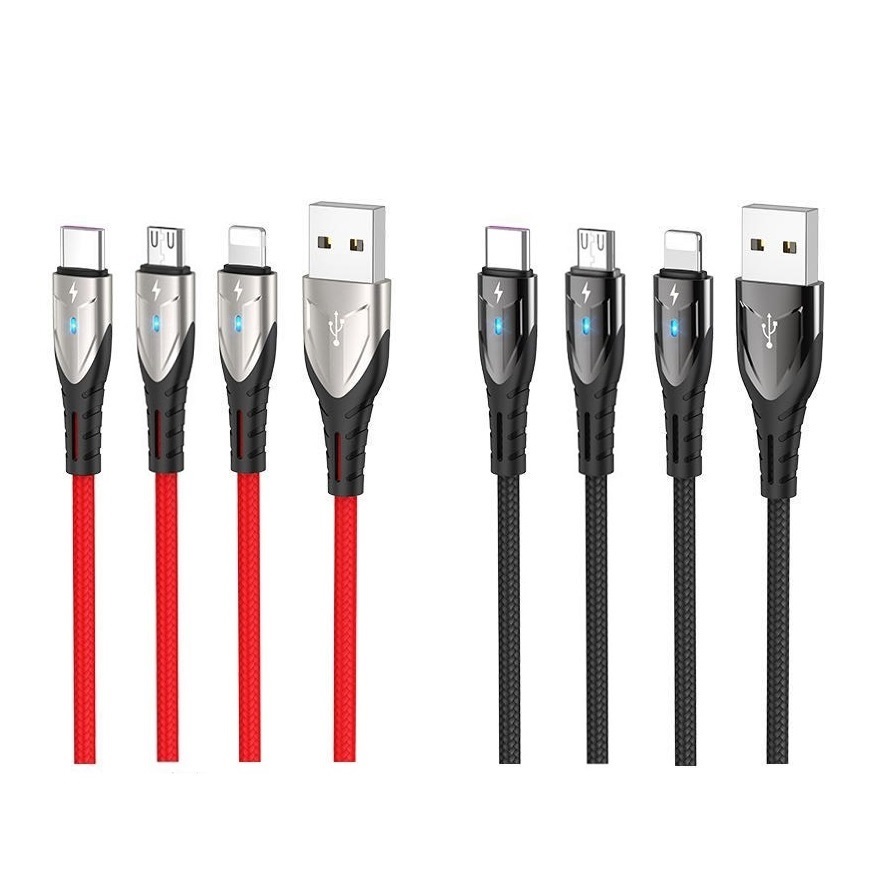 Cáp sạc nhanh và truyền data Hoco U14 Plus max 5A, dài 1M, có đèn báo sạc - 3 cổng Micro-USB / Type-C / Lightning tùy chọn (Màu ngẫu nhiên) hàng chính hãng