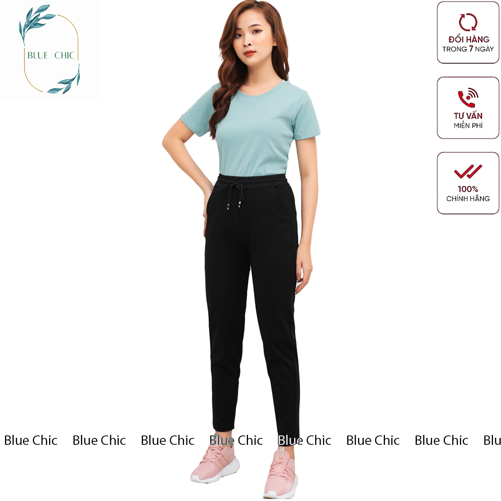 Quần jogger nữ Blue Chic dáng dài thun cạp chun thể thao tập gym cá tính kiểu trơn basic màu đen