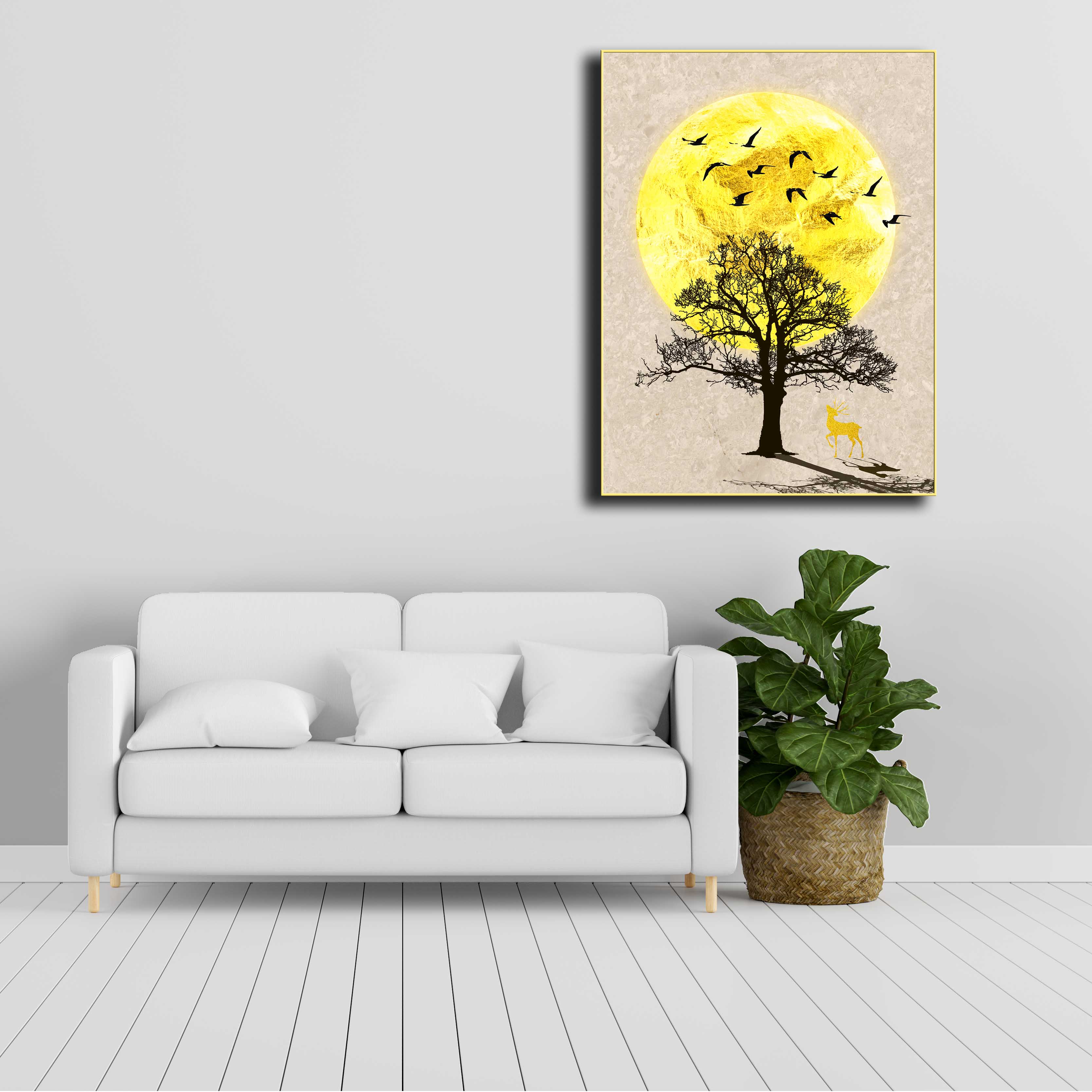 Tranh đơn canvas treo tường Decor Hươu vàng dưới ánh trăng - DC146