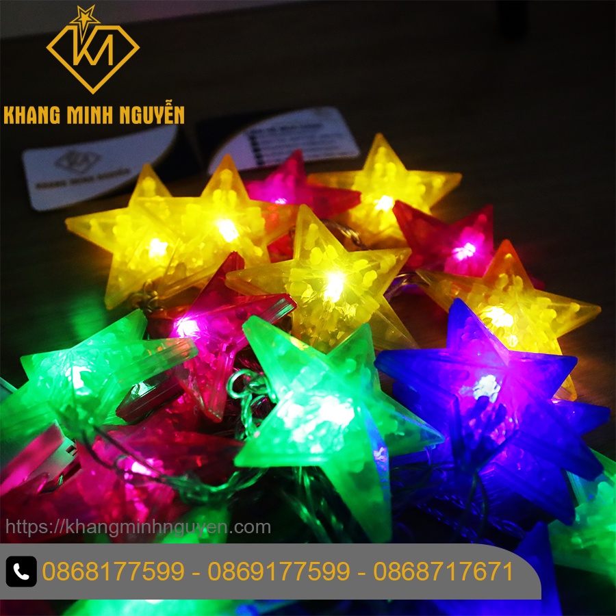 Đèn trang trí Noel, Giáng Sinh - Bộ đèn 20 ngôi sao nhiều màu có chớp, không đổi màu - có bọc nhựa chống nước