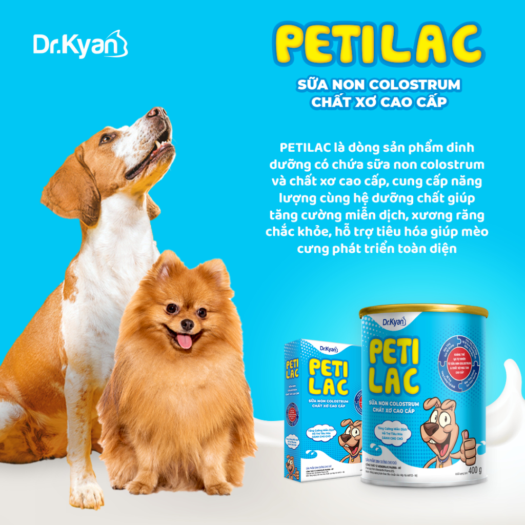 Sữa Bột Dinh Dưỡng PETILAC Bổ Sung Sữa Non Colostrum &amp; Chất Xơ Cao Cấp Cho Chó Dr.Kyan 100g Và 400g - YonaPetshop