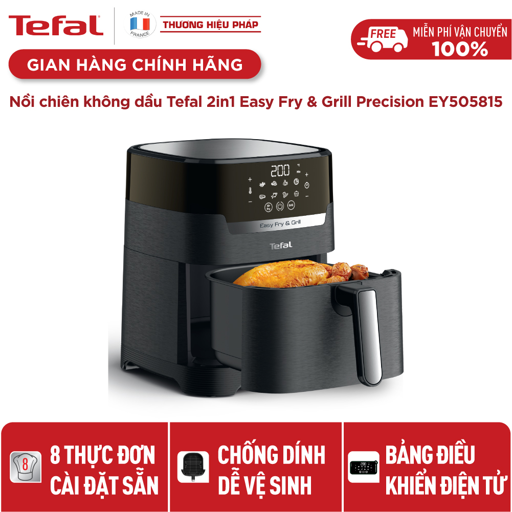 Nồi chiên, nướng không dầu điện tử Tefal 2 trong 1 EY505815, Dung tích lòng nồi 4.6L / sử dụng 4.2L /1.2kg- Hàng chính hãng