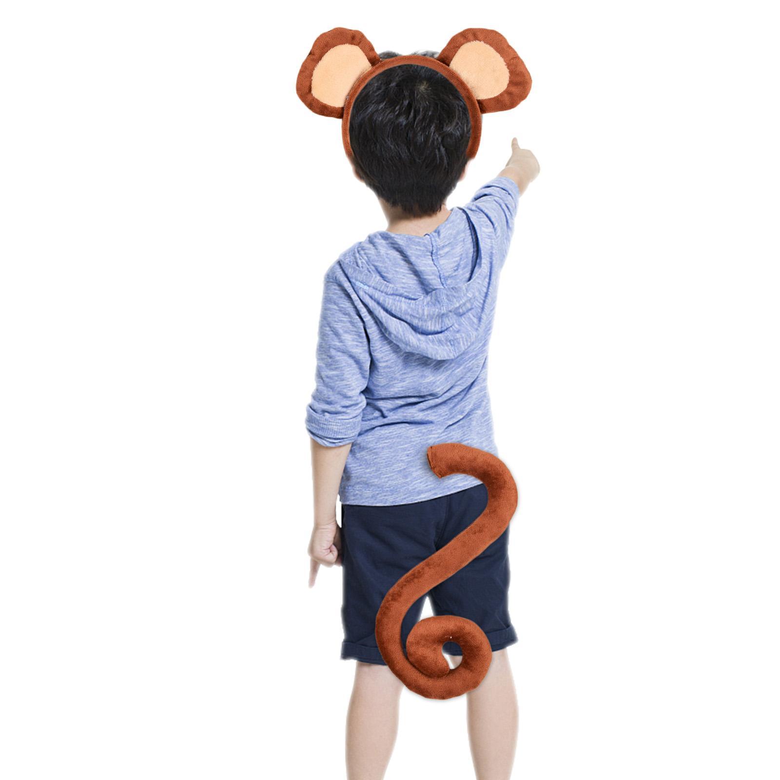 2Pcs and Tail Set Children Adults Monkey Hair Hoop Headwear Long Tail for Christmas Birthday Halloween Decoration