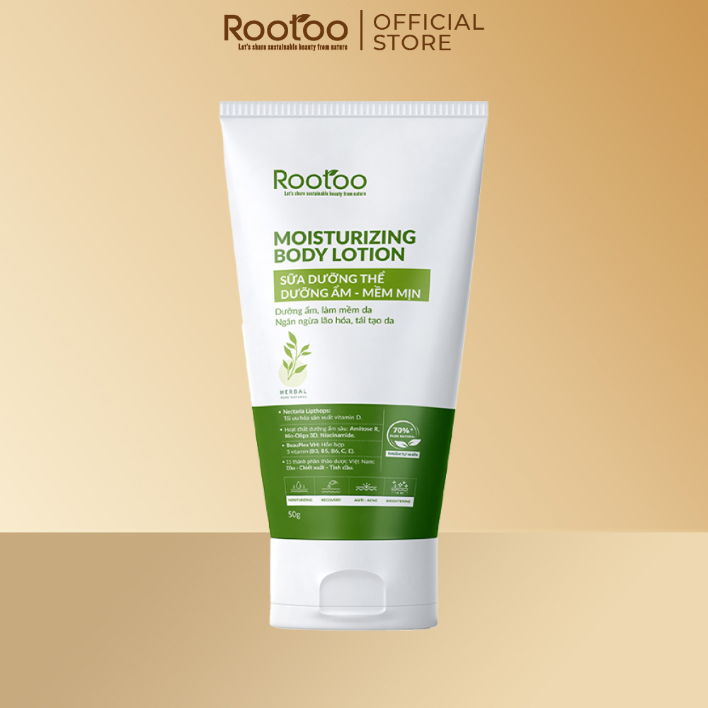 Sữa Dưỡng Thể Body Lotion Rootoo Thuần Tự Nhiên Giúp Dưỡng Ẩm Mềm Mịn, Đều Màu Sáng Da 200g