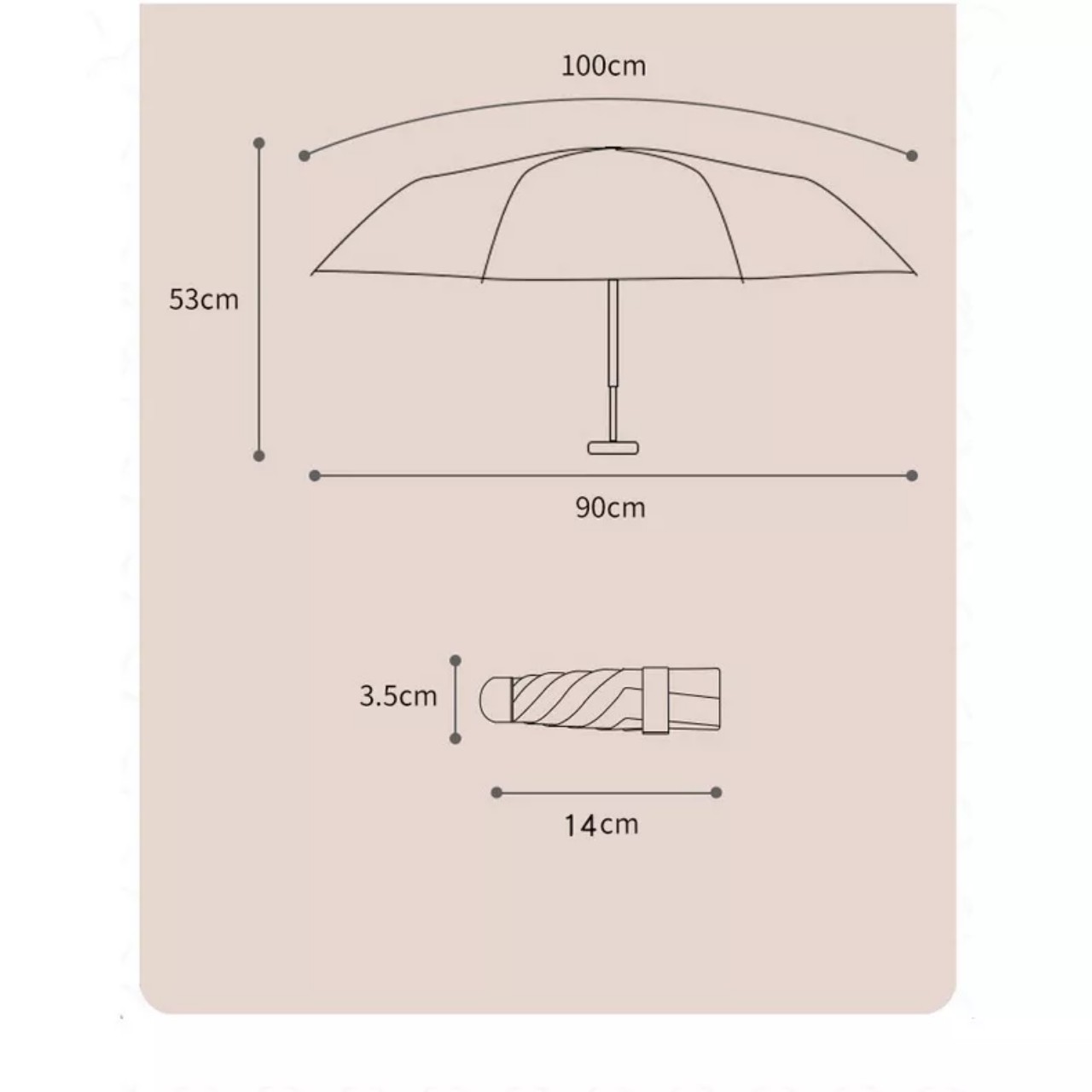 Ô dù gấp gọn UPF 50 kích thước nhỏ gọn 14cm thời trang hàn quốc, chống tia UV cực kì tốt - Hàng Chính Hãng MINIIN