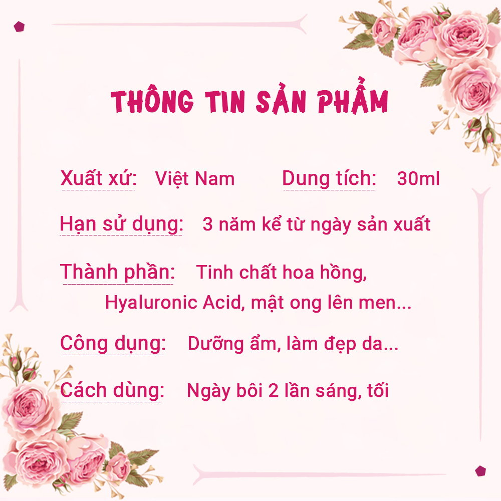 Tinh chất hoa hồng KISS ON cấp ẩm, thu nhỏ lỗ chân lông, da sáng đều màu, phục hồi hư tổn Kisson 30ml JN-KI-TC01