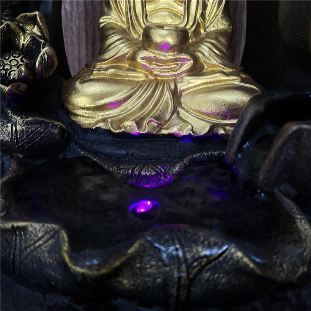 Tabletop Fountain LED Lights Water Waterfall Resin Buddha Statue Sculpture