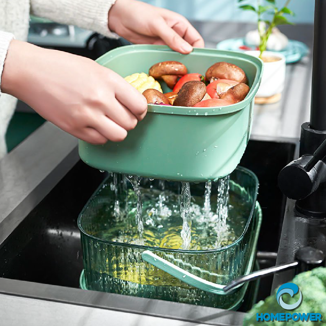 Rổ rửa rau củ quả Homepower 2 lớp ráo nước, có tay cầm tiện lợi dễ sử dụng