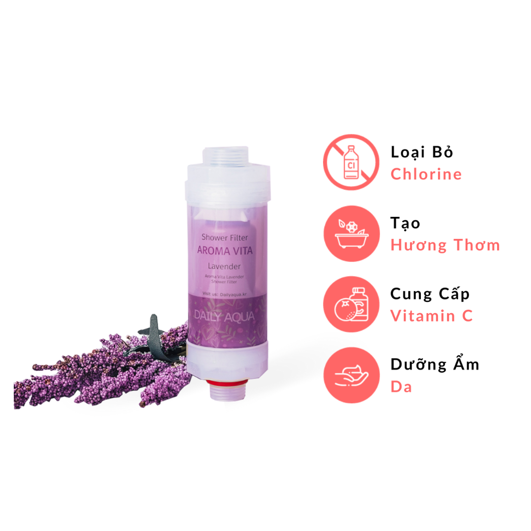 Lõi Lọc Vòi Sen Vitamin Daily Aqua, Loại Bỏ Clo, Tạo Mùi Thơm - Hương Hoa Hồng