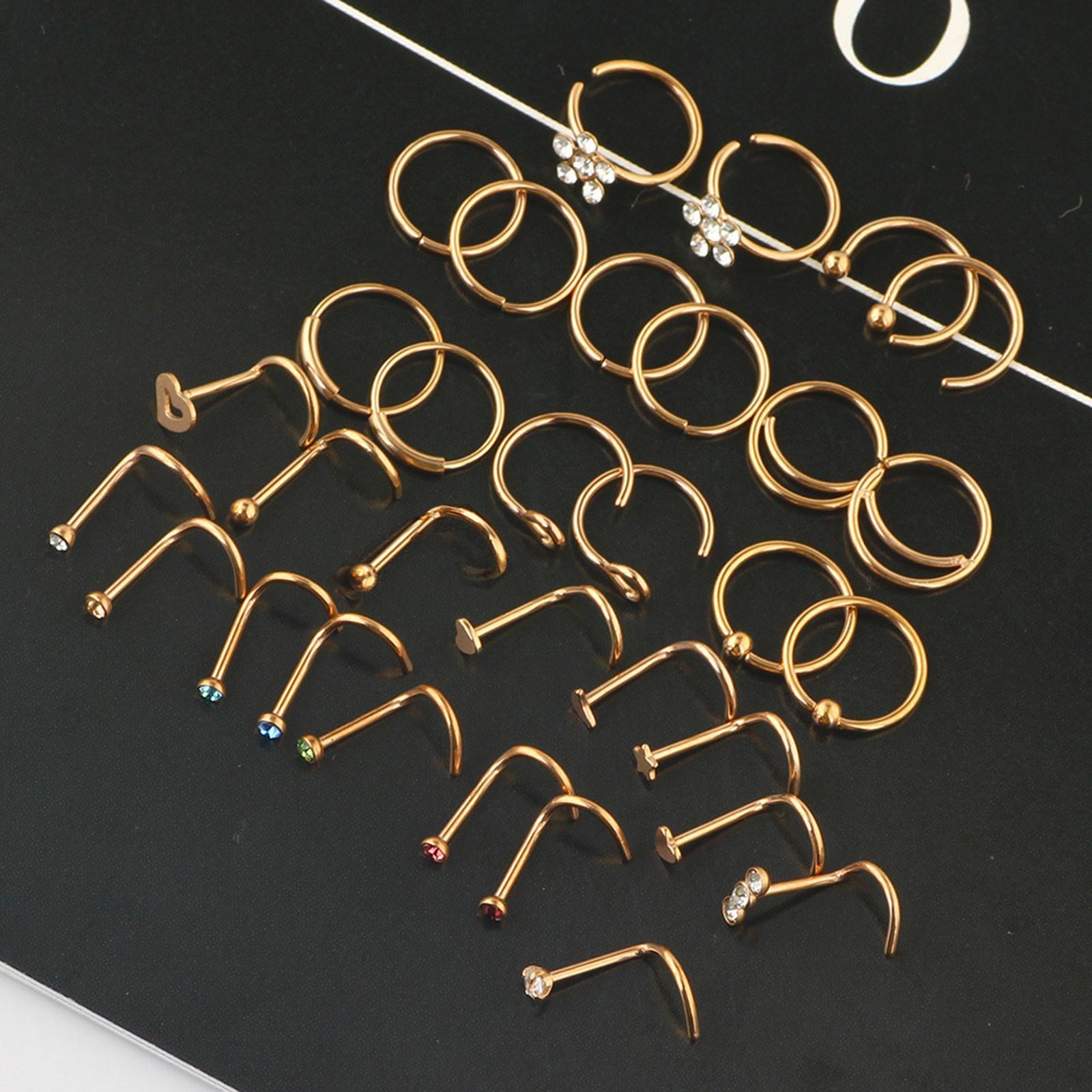 32 Pieces Nose Rings Hoop Studs Piercing Jewelry Set for Women Men Girls