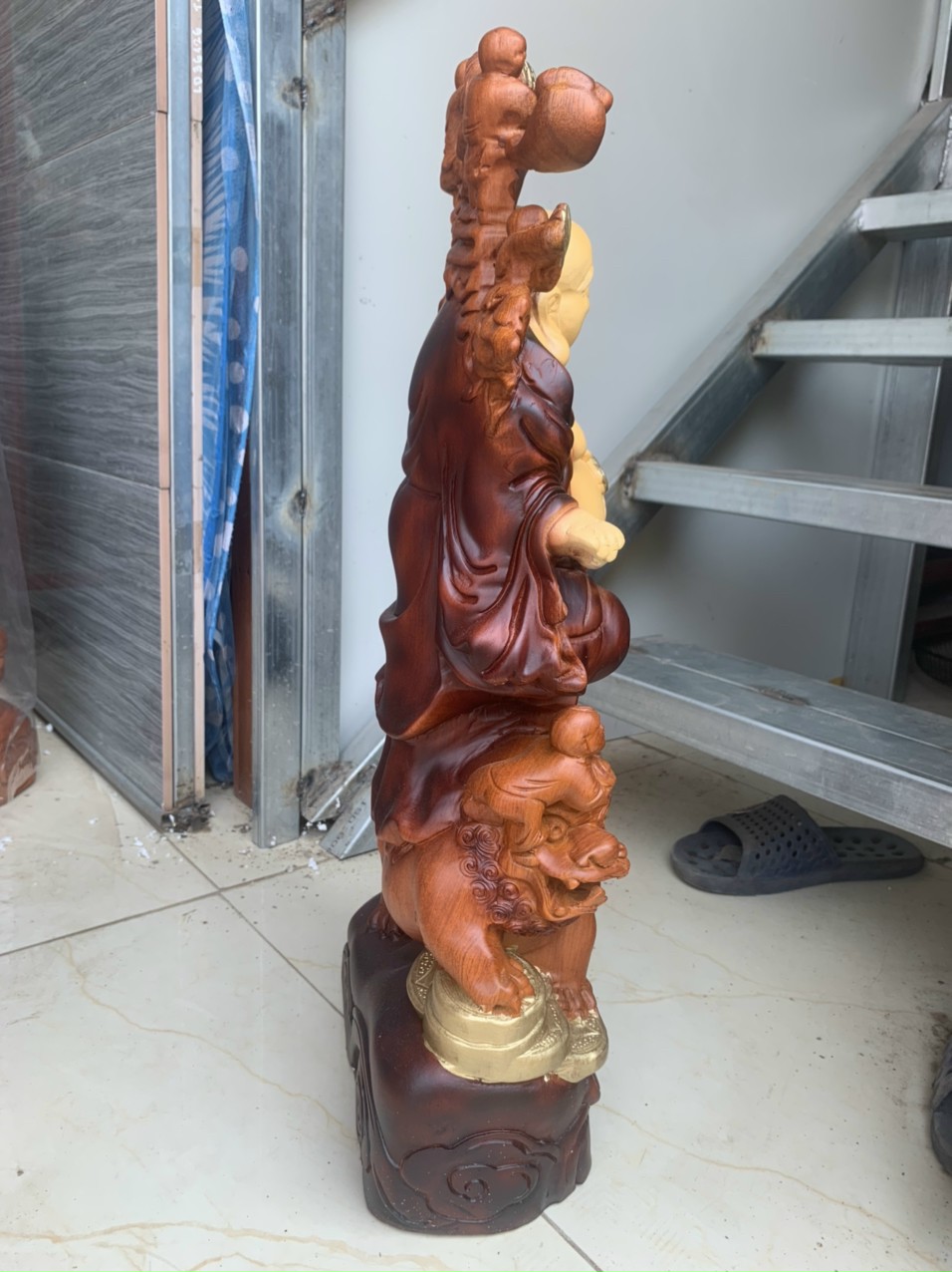 Tượng phật di lặc chúc phúc bằng gỗ hương tô mầu giả cổ kt 60×24×15cm