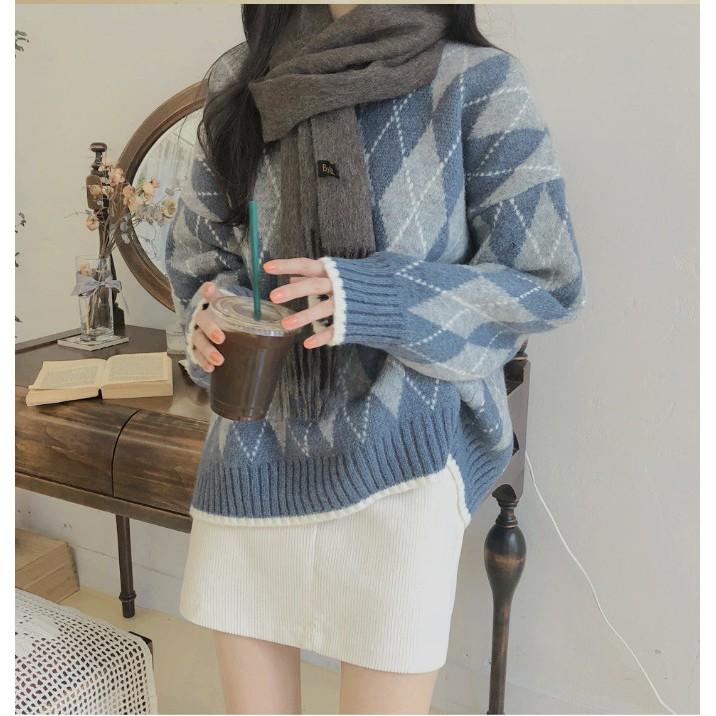 Áo len nữ kiểu dáng Hàn Quốc họa tiết thổ cẩm dài tay - 090