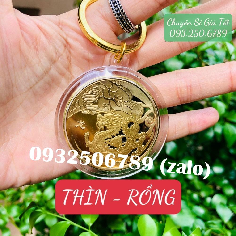 Móc Khóa Đồng Xu 12 Con Giáp Mạ Vàng TUỔI THÌN - CON RỒNG Treo Oto, Xe Máy Phong Thủy - Ecoins