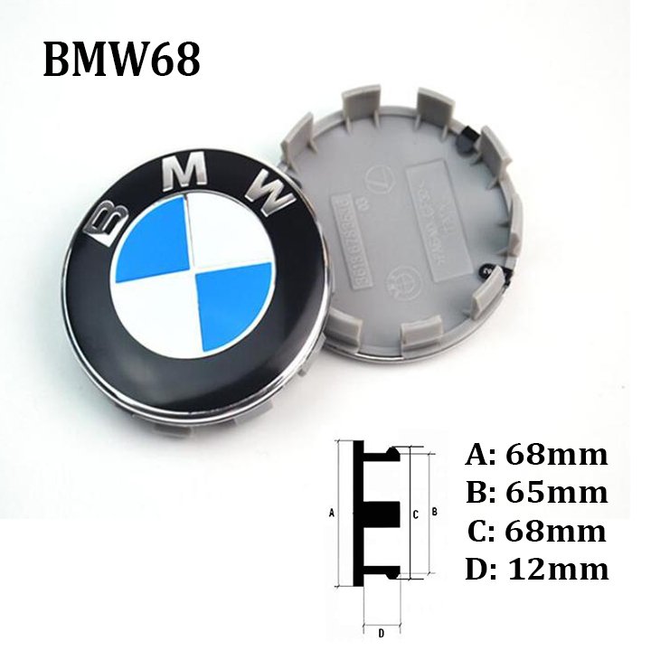 1 chiếc logo chụp mâm, ốp lazang ô tô, xe hơi BMW đường kính 68mm BMW68