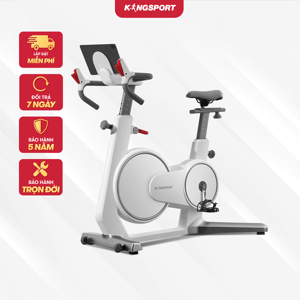 Xe đạp tập thể dục tại nhà Kingsport BK-5813 tải trọng tối đa 120kg, tích hợp khay đỡ điện thoại, kèm theo đồng hồ thông minh đo các thông số khi tập luyện