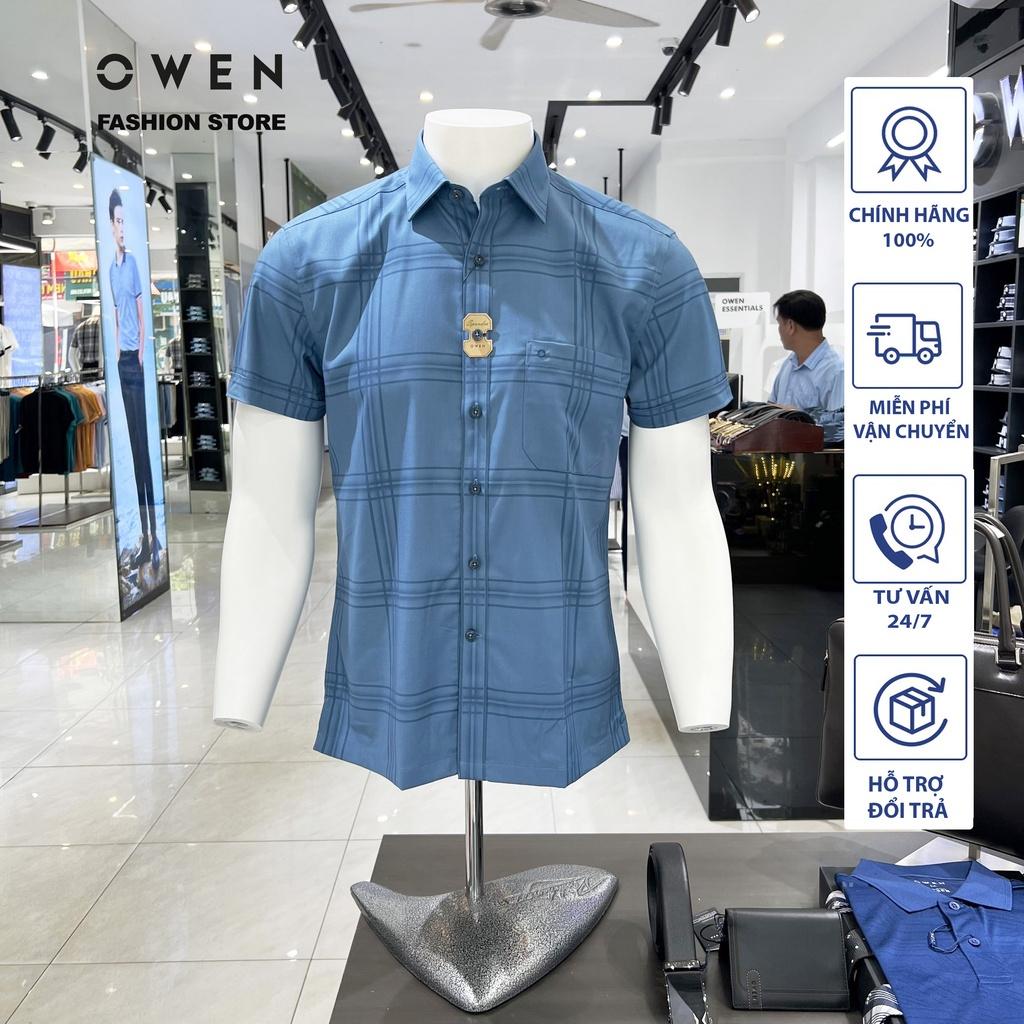 Áo Sơ mi Owen nam cộc tay có túi dáng Bodyfit vạt bằng sợi Bamboo cao cấp mềm mịn mát AB230175NT