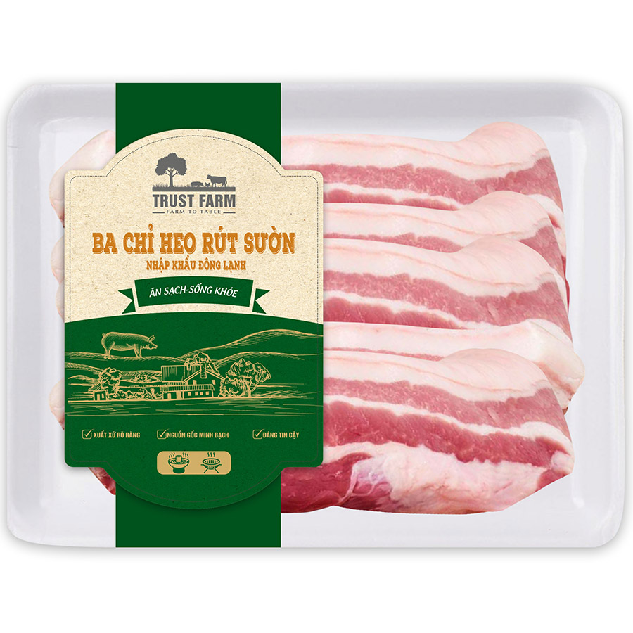 Ba Chỉ Heo Rút Sườn Đông Lạnh Trust Farm 500g