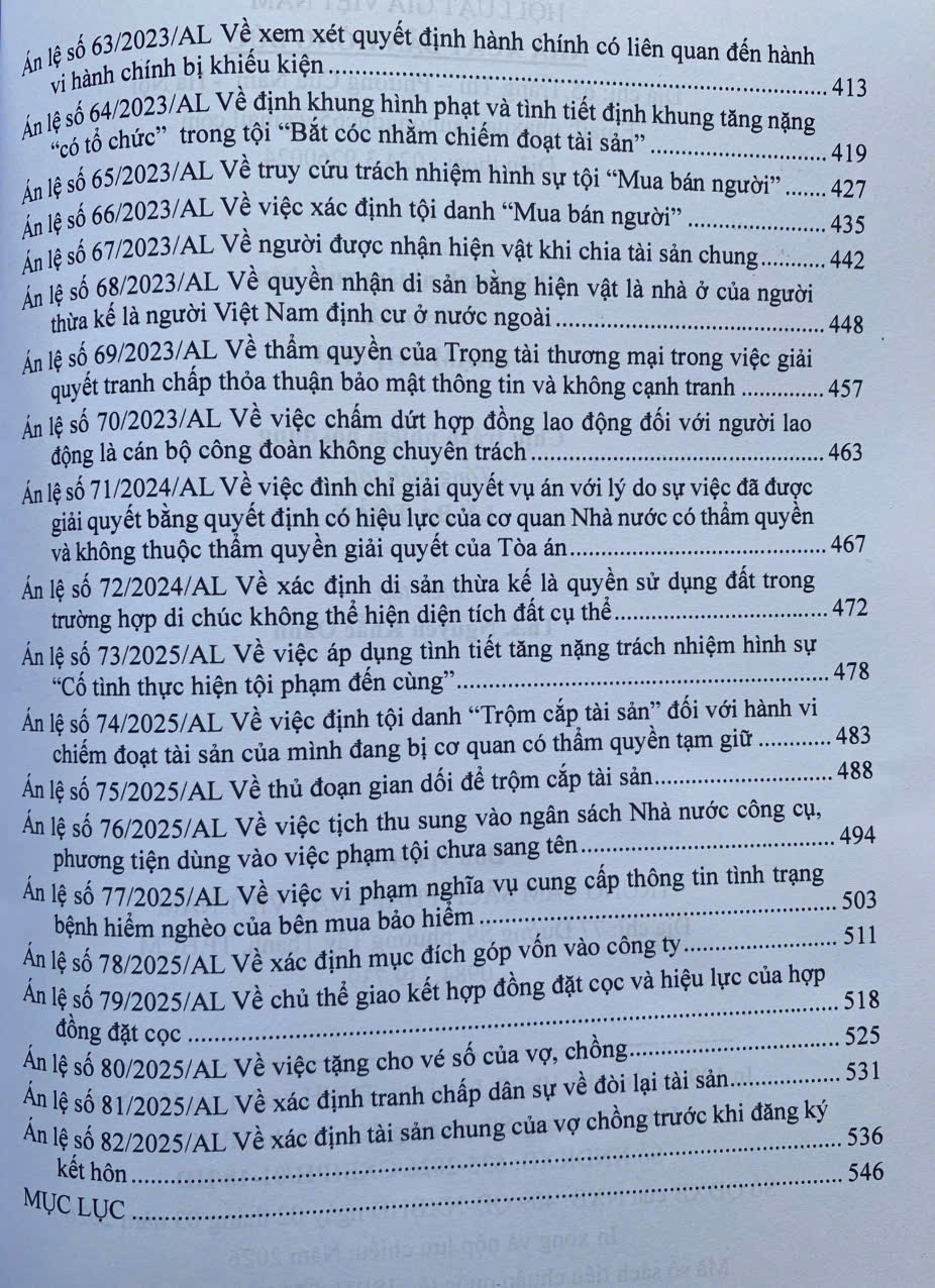 Hệ thống 82 án lệ Việt Nam hiện hành