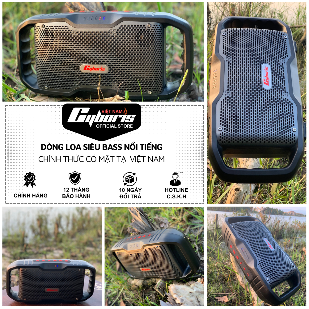 Loa Nghe Nhạc Bluetooth Cyboris X10, Loa siêu Bass, Công suất 120W, Chống nước IPX6, Pin cực khủng 10000mAh. Hàng Chính Hãng