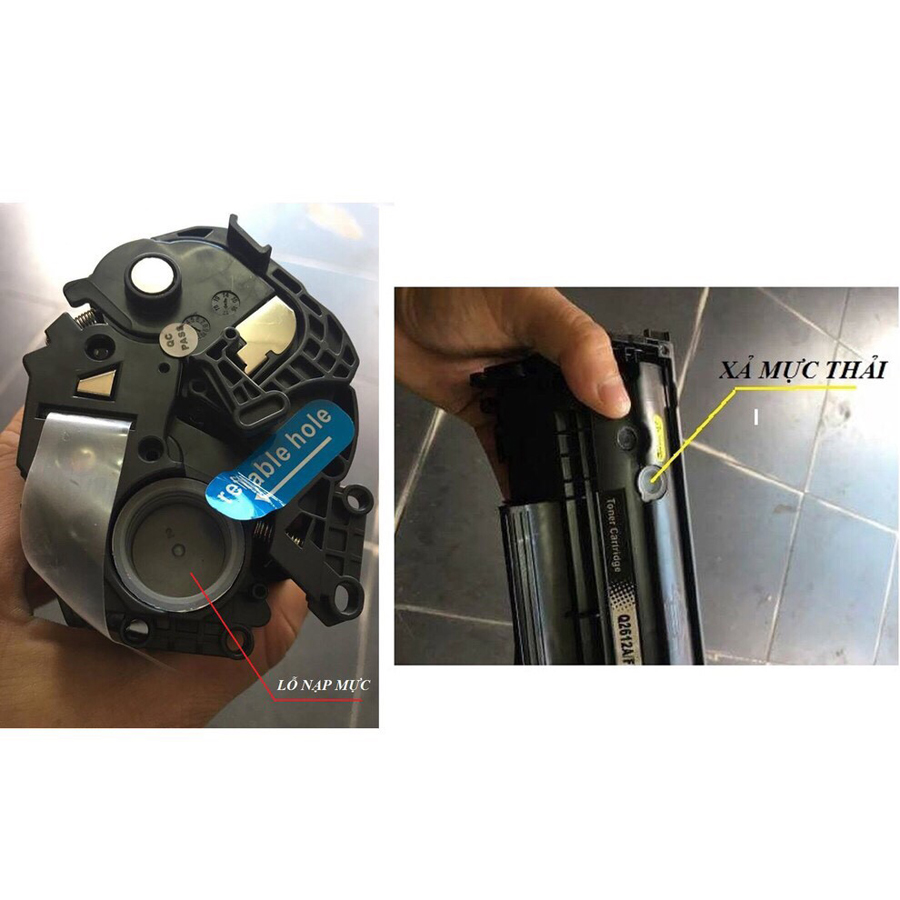 Hộp mực 12A, hộp mực Dành Cho Canon LBP 2900 3000, HP 1010 1015, Có lỗ đổ mực, mực thải