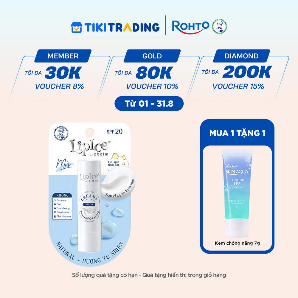 Son dưỡng môi không màu chuyển kem mịn LipIce Creamy Hương Tự Nhiên Natural 4.3g