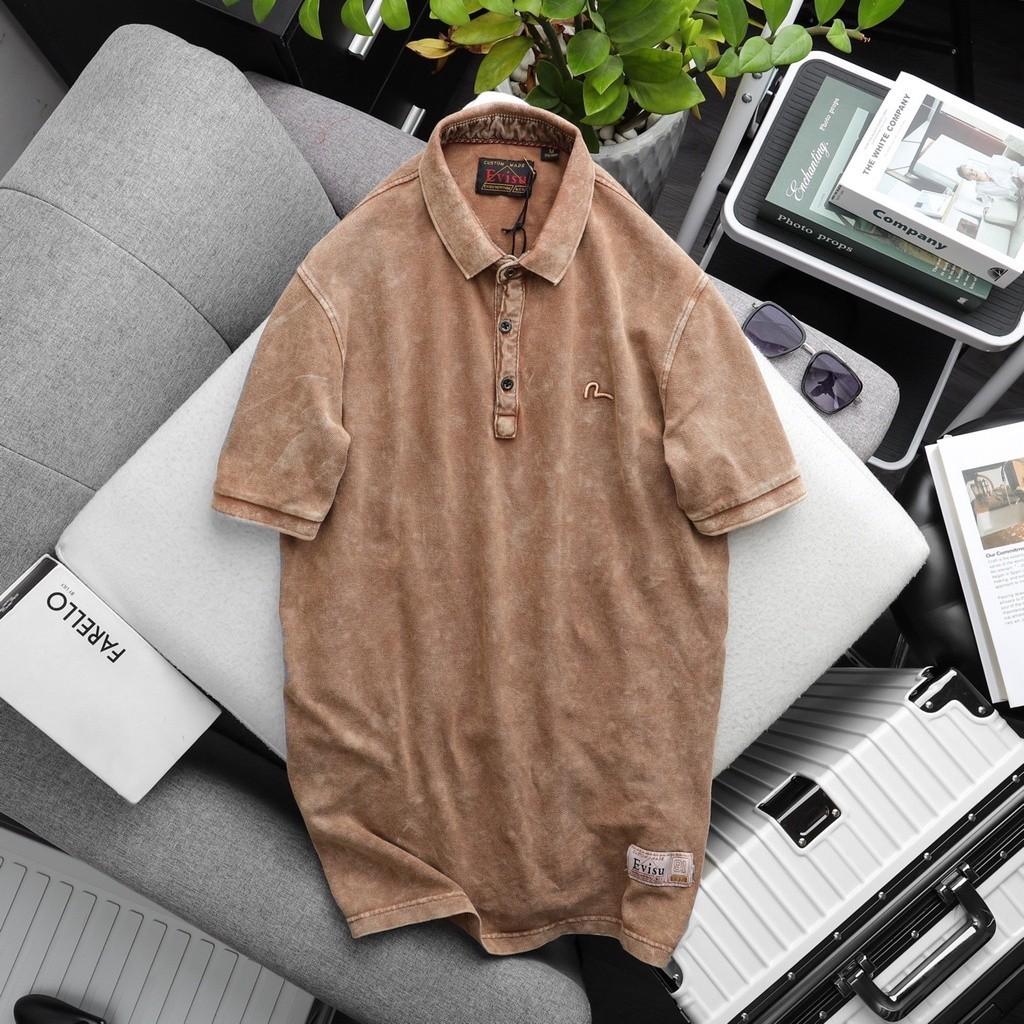 Áo thun polo wash bụi E.V.I.S.U_phượt_dã ngoại - vàng cát, vàng cát