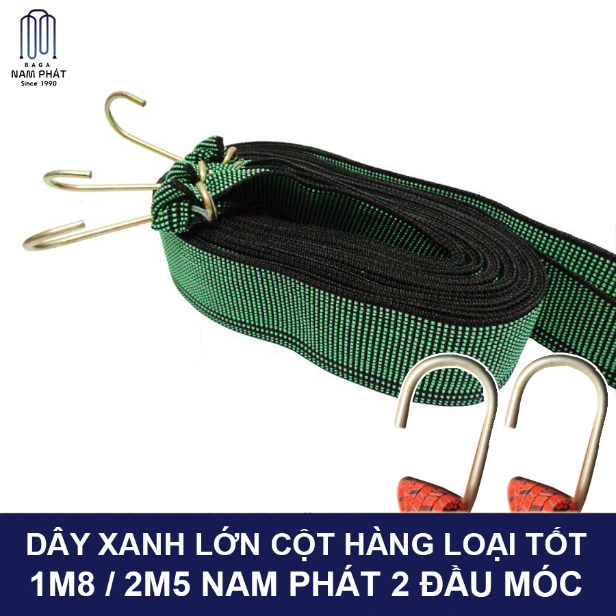 Dây ràng xanh lớn, dây su dẹp, dây chun chằn hàng 2 đầu móc loại tốt 2m5