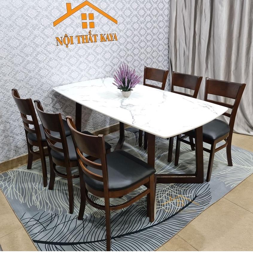 Bộ bàn mặt đá nhập khẩu Malaysia 6 ghế Mostar 80cm x 160cm x 75cm chân M (Tự Nhiên)