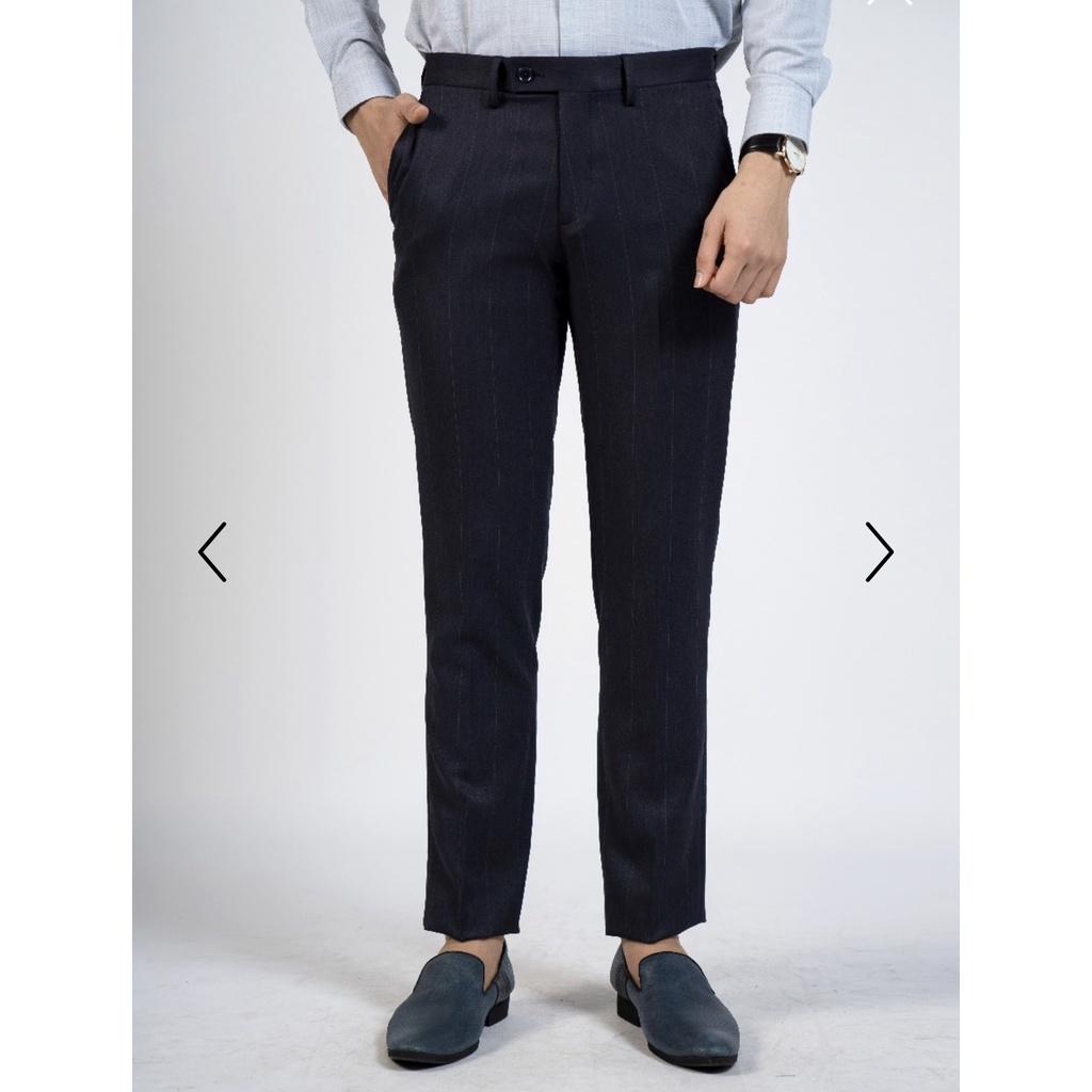 OWEN - Quần âu nam SLIMFIT màu navy kẻ ô chìm 100% Nano co dãn nhẹ 23471 - Quần tây nam