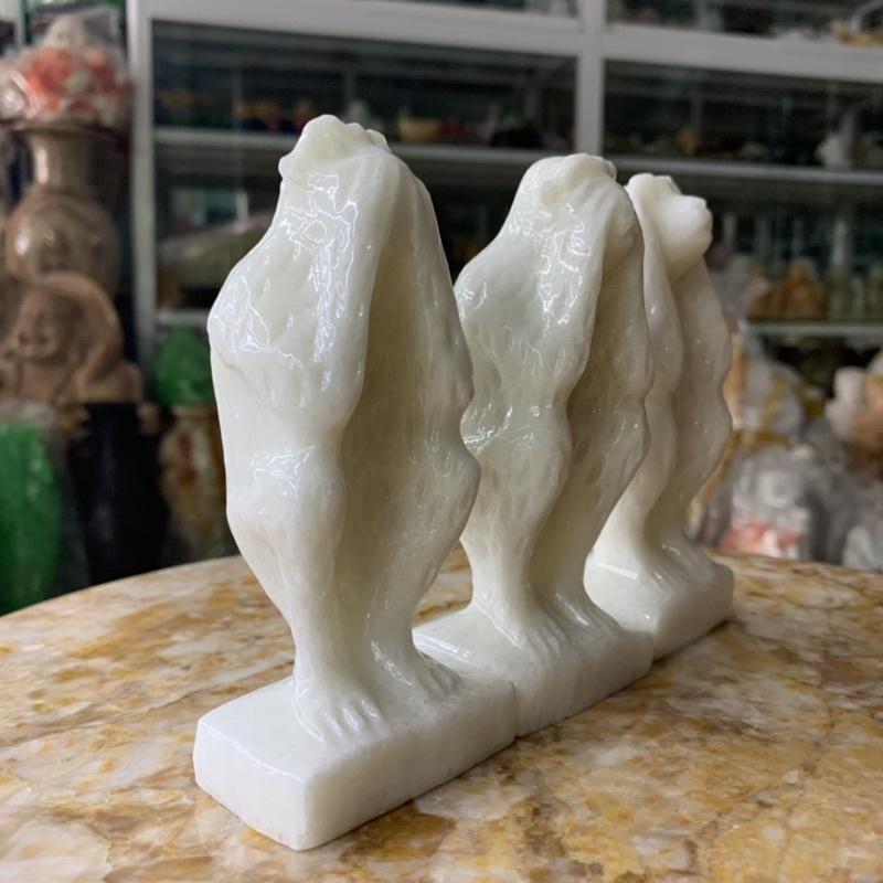 Bộ Tượng Tam Không Đá Cẩm Thạch Trắng - cao 12cm