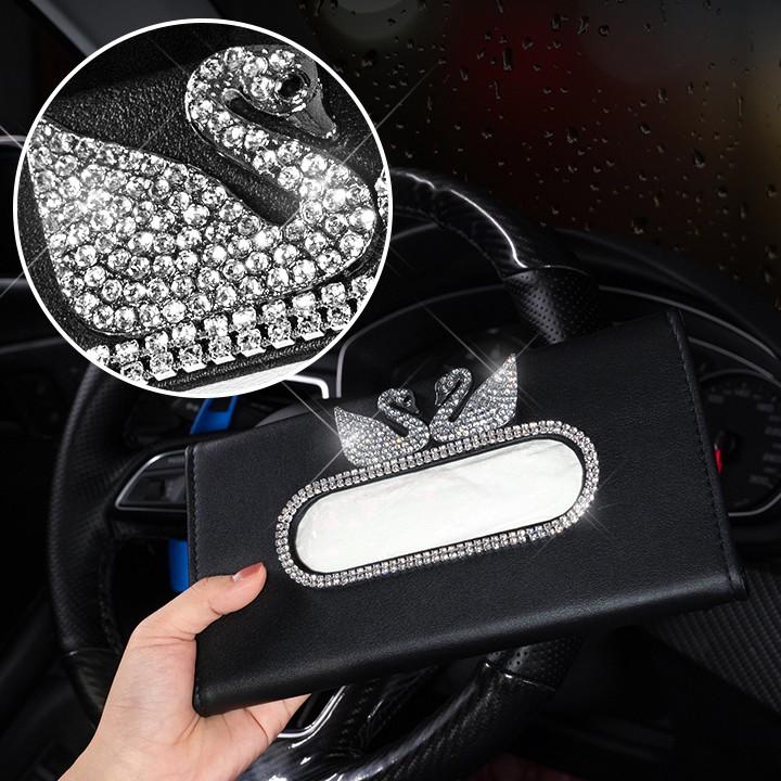 Hộp Đựng Khăn Giấy Gài Tấm Chắn Nắng Ô Tô Đính Đá - Đẹp