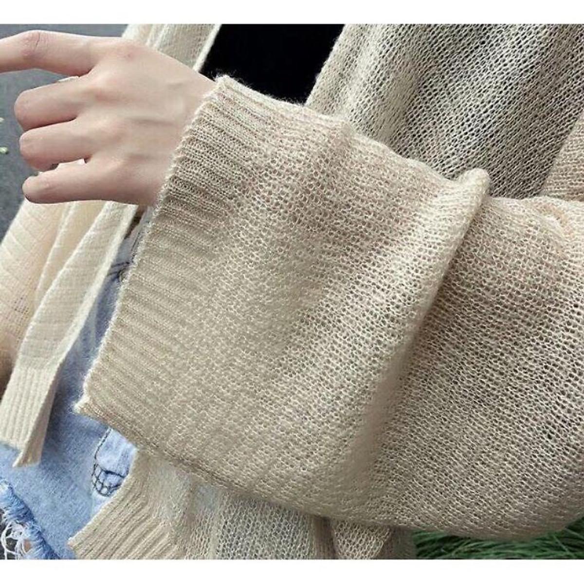 Áo Khoác Cardigan Len Tơ mỏng xinh xắn cho nữ - BE NHẠT