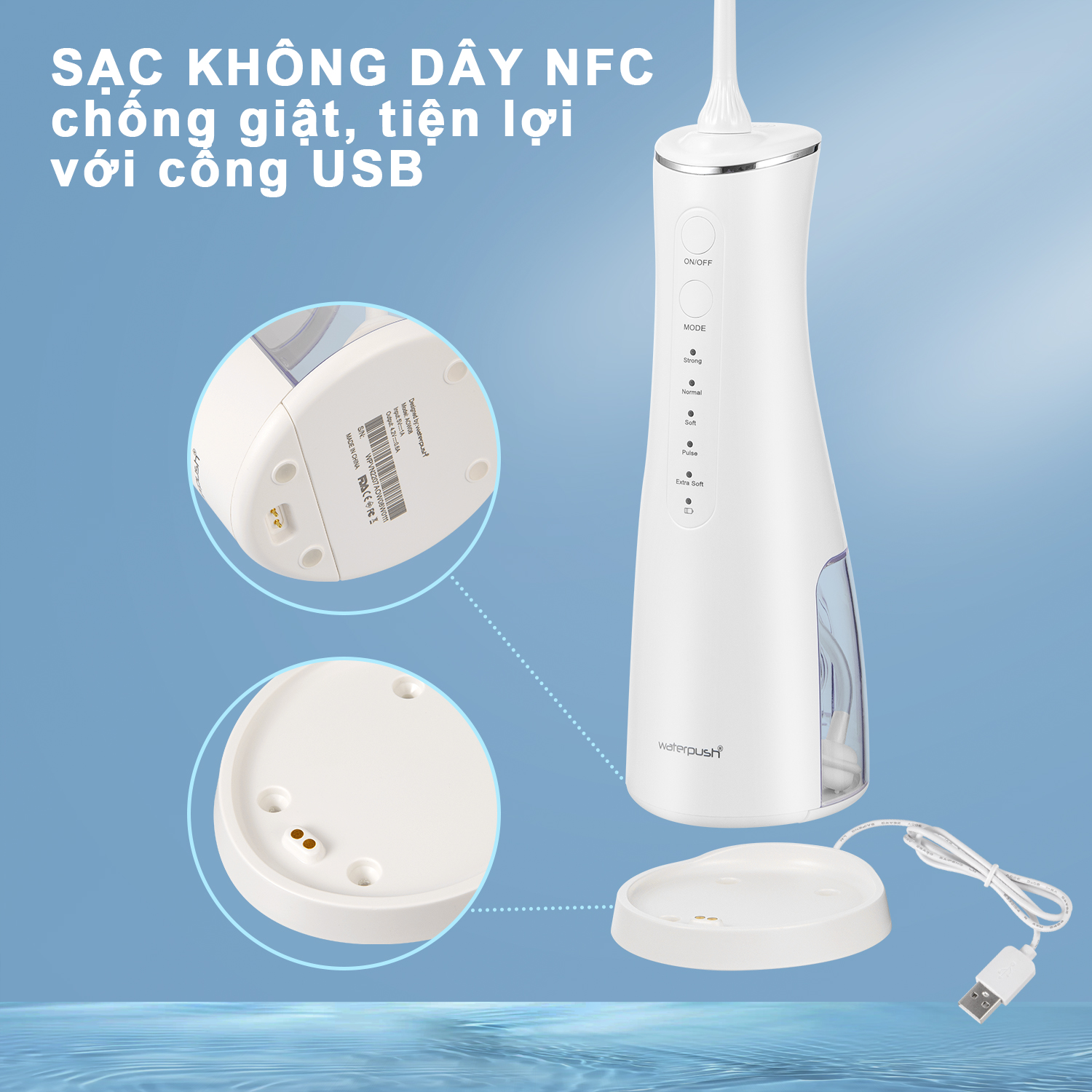 Máy tăm nước cao cấp WaterPush 2203 - Áp lực mạnh - Bảo hành Online 1 đổi 1 trong 12 tháng