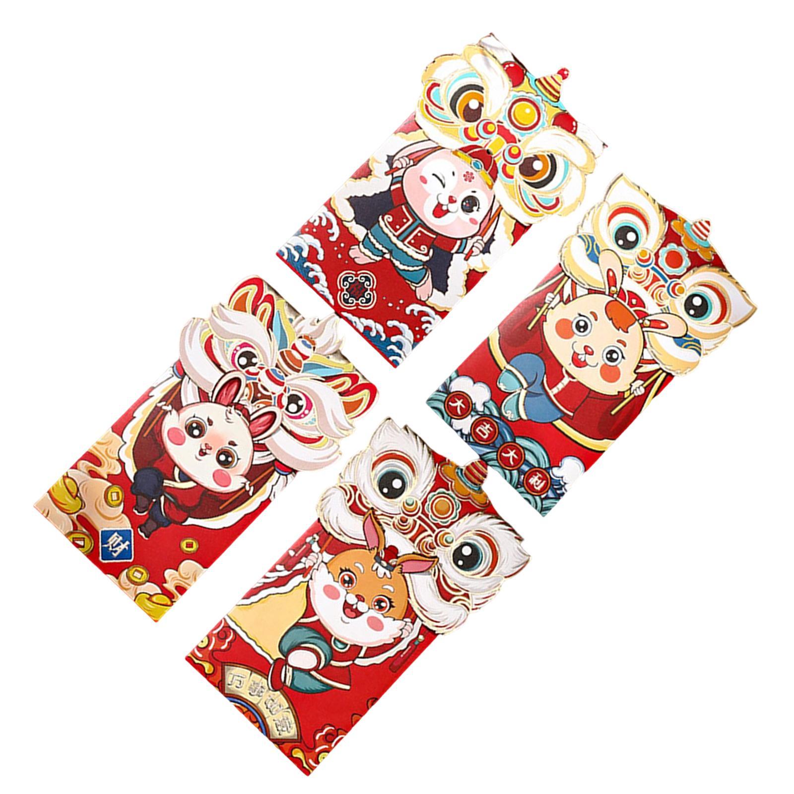 4Pcs Red Pockets Red Packet Chinese Red Envelopes for Party Wedding Birthday Gift
